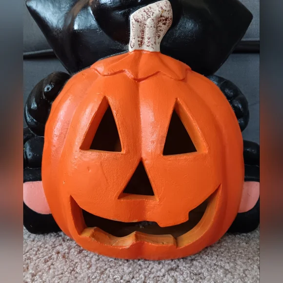 Vintage Halloween Black Cat & Pumpkin Foam Blow Mold Decoration - Picture 2 of 4